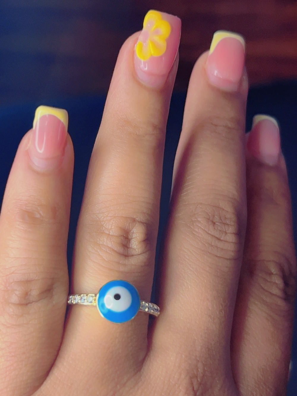 Evil Eye Blue CZ Accent Ring - Women Jewelry size #7 #8